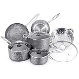 MICHELANGELO Granite Cookware Set 10 Piece, Ultra Nonstick Pots and Pans Set with 100% APEO & PFOA-Free Stone-Derived Coating, Granite Pots and Pans Set Nonstick, Stone Cookware Set Nonstick, 10 Piece