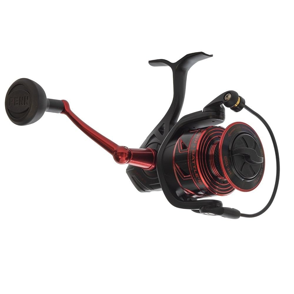 PENN Battle III Spinning, Fishing Reel, Spinning Reels, Sea - Inshore Fishing, Rugged, Saltwater Spin Reel for Lure and Bait Fishing - Bass, Pollack, Cod, Mackerel, Wrasse, Unisex, Black Red, 4000HS