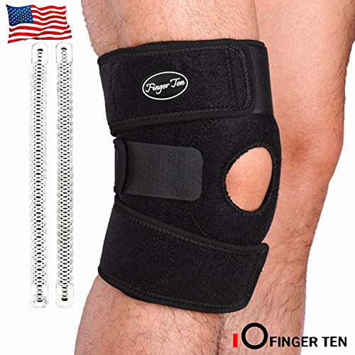 Knee Brace Support Strap Men Women Compression Pad Value Pack, Adjustable Neoprene Wrap Band for Open Patella Stabilizer Athletic Pain Injury Running Lifting (2 Count)