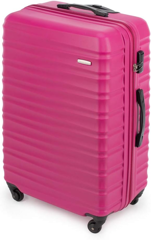 WITTCHEN Travel Suitcase Carry-On Cabin Luggage Hardshell Made of ABS with 4 Spinner Wheels Combination Lock Telescopic Handle Groove Line Size Large Suitcase Pink - Image 5