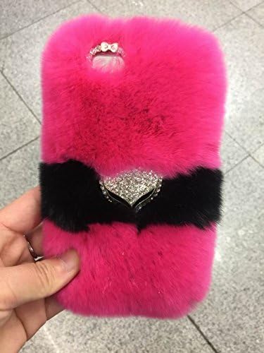 Pom Pom iPhone X Case Fox Head Charm Hot Pink&amp;Black Puffs Real Rabbit fur iPhone 8 Case iPhone6/6s/7/8 fur cell phone cases