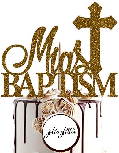 Cake Topper Custom Personalised Baptism Baby Girl Boy New Born Gold Any Name Any Age Glitter (Gold)