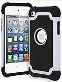 Bastex iPod Touch 4 Case, Hybrid Slim Fit Black Rubber Silicone Cover Hard Plastic White & Black Shock Case for Apple iPod Touch 4, 4th Generation