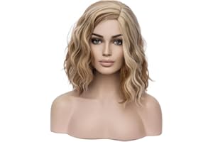 BERON Blonde Brown 14'' Wigs for Women Girls Short Curly Wavy Wig 35 cm Side Part Shoulder Length Hair Funny 14" Highlights Color Wig Heat Resistant Synthetic Cosplay Daily Party Wigs