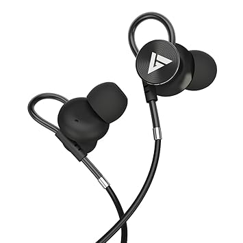 Boult Audio BassBuds Loop in-Ear Wired Earphones with Mic and Deep Bass, HD Sound Mobile Headset with Noise Cancellation and Customizable Ear Loop (Black)