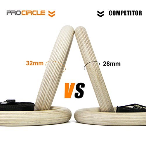 Procircle Wood Gymnastic Olympic Gym Rings with Buckle Straps Strength Training - Thumbnail 2