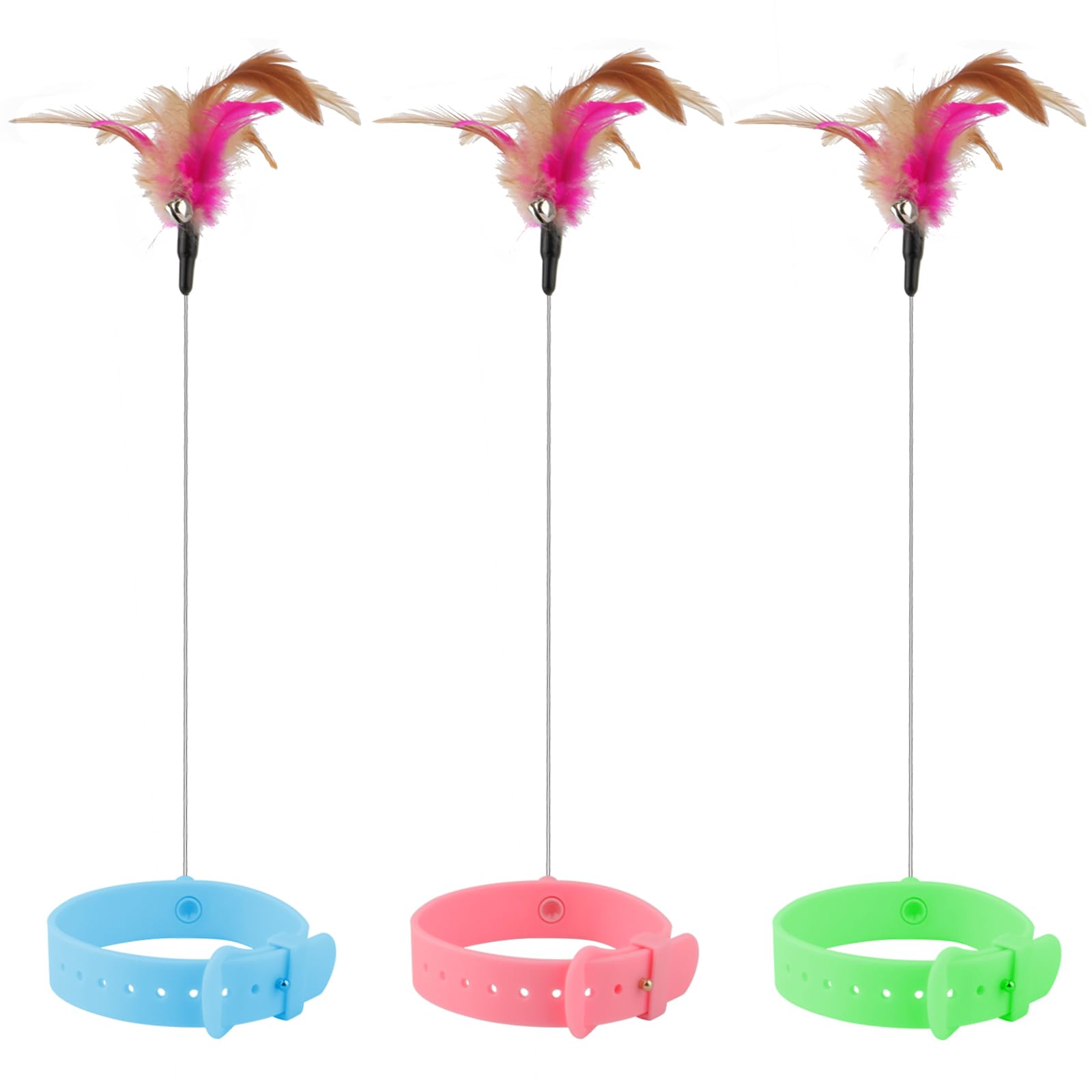 Photo 1 of KALAMANDA Cat Collar Toy, 3 Pcs Cat Feather Toy with Neck Collar, Interactive Self Playing Toys with Bell for Indoor Kittens Small Animals(Pink/Blue/Green)