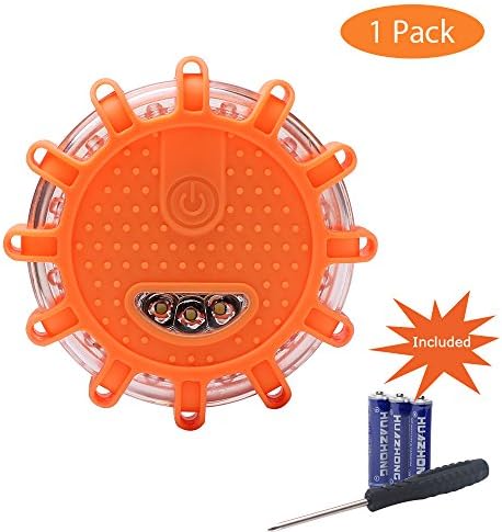Lenmumu LED Road Flare, Emergency Disc Beacon Roadside Safety Flash Warning Light SOS for Car Truck Boat Bike (Batteries and Screw Driver Included), 1 Pack