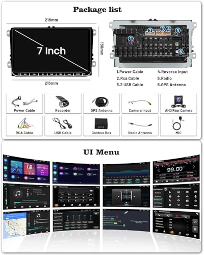 Hikity 2G+64G 9' Android 15 2 DIN Car Radio with Dashcam for VW Golf 5 6 Polo Touran Tiguan Skoda Wireless Carplay Android Car Touchscreen Stereo Car with GPS WiFi HiFi RDS MIC+Dashcam+Rear Camera