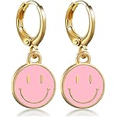 Cute Smile Face Heart Charms Dangle Drop Cartilage Small Huggie Hoop Earrings Minimalist Sleeper Hoops Trendy Y2K Jewelry Gifts For Women Girls