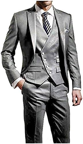Men's Suit 3-Piece One Button Blazer Jacket Flat Front Pants Wedding Groom Suit