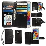 xhorizon Premium PU Leather Folio Case [Wallet Function] [Magnetic Detachable] Fashion Wristlet Purse Soft Flip 9 Card Slots Case Cover ZA5 for Samsung Galaxy S5 mini - Black