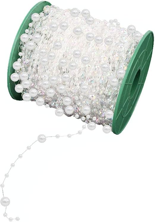 HAOBIN 20 Articles Guirlandes De Perles Fil Blanc ChaîNe De Perles Artificielles Ruban ChaîNe Perle Guirlandes De Perles De Mariage DéCoration De Table DéCo De FêTe De Mariage NoëL,1.35m De Long/Bande