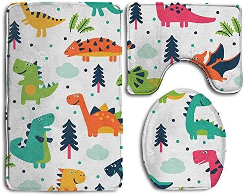 Cartoon Dinosaurs Bathroom Carpet Rug Non-Slip 3 Piece Bathroom Mat Set