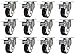 12 Pack 2-Inch Caster Wheels WITH BRAKE Swivel Plate Casters On Black Polyurethane Wheels