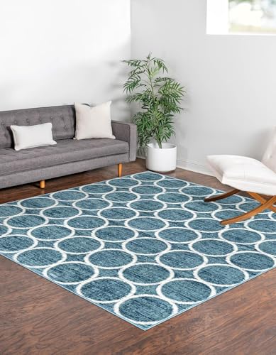Unique Loom Matrix Trellis Collection Area Rug - Dots (5' 3" Square Blue/Light…
