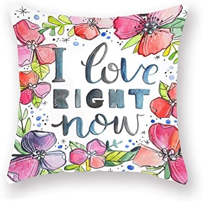 Fukeen Motivational Signs Throw Pillow Cover Colorful Spring Flower Leaves Decorative Super Soft Pillow Cases Cushion Covers I Love Right Now Quotes Pillow Protectors Home Office Decor 18x18 Inches