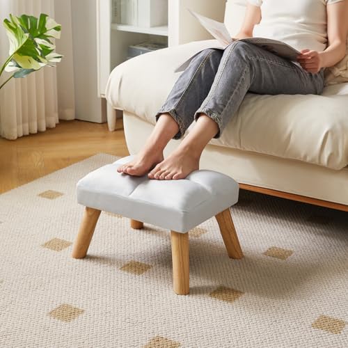 YMYNY FOOTSTOOL, SMALL OTTOMAN STOOL CHAIR WITH WOODEN LEGS, MODERN PADDED SOFA SEAT FOOT REST STOOL, VELVET FOOT STOOL, SOFA FOOTREST FOR LIVING ROOM ENTRYWAY 15.74″D×11.81″W×10.62″H BLUE UHBD032H