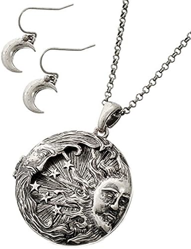 Lovely Vintage Look Celestial LONG Opening Locket Necklace and Earrings Set