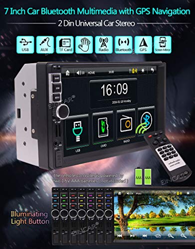 7" Touch Screen Double Din Car Stereo in Dash GPS Navigation QuadCore CPU Support Bluetooth 2 Din Car Radio Audio Vehicle Headunit Free Rear Camera and Car Tuning Screen Mirror Steering Wheel Control