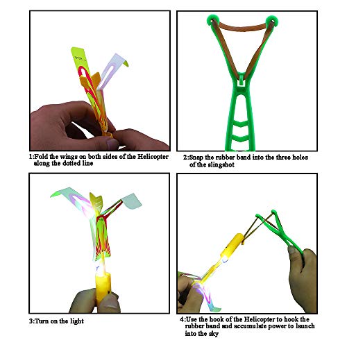 XYTech 12 Pack Rocket Slingshot Copters with LED Lights Arrow