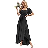Short Sleeves Bridesmaid Dresses with Slit Chiffon Maxi Ruffles A Line Formal Evening Dress ZU004
