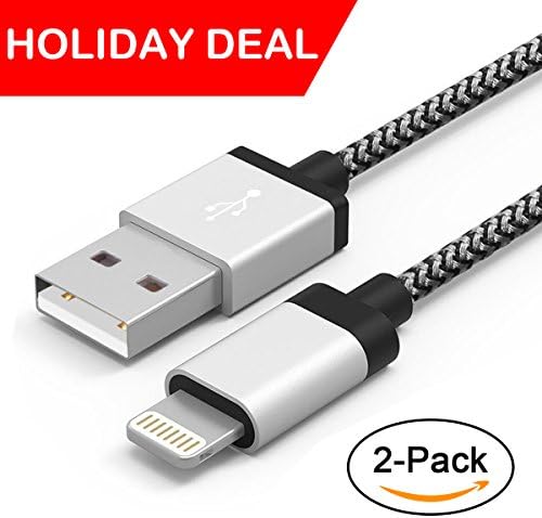 iPhone Charger Cable, lighting cable iphone cable 2PCS 5ft (1.5M) Sliver and Black -Sync apple iOS iPhone Apple Charger Charging Cable for iPhone X/8/7/SE/6s/6/ 5/5c/5s/Plus, iPad, iPod by Ambet