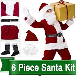 Christmas Santa Claus Costume Set Men Santa Costume Women Deluxe Santa Suits (Type 1-1)