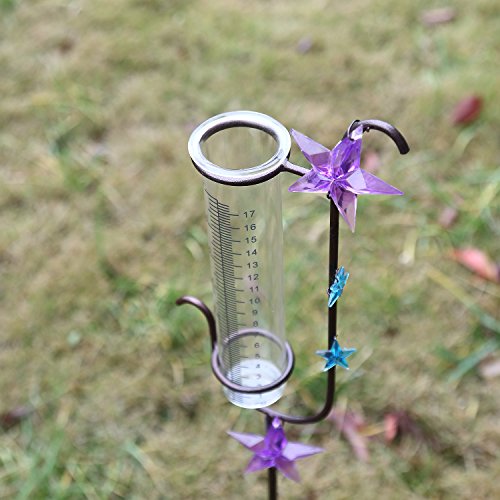 CEDAR HOME Rain Gauge Garden Stake Outdoor Wireless Glass Brass Metal Cute Professional Raingauge for Lawn Yard Patio Star Decpr 8oz. by, 6.5" W x 2.5" D x 36" H - Thumbnail 6