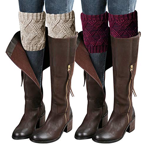 2PCs Fashion Women Winter Crochet Knitted Boot Cuffs Socks Short Leg Warmers, Ankle & Knee Warmers, Topper Socks for Boots