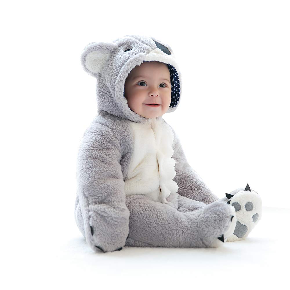 mikistory Infant Romper Newborn Unisex Costume for Baby Newborn Outfit Hoodie Winter Baby Outfits Bodysuits Grey Koala 3-6Months