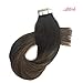 LAB·EH Hair Extensions Tape in Human Hair Ombre Dark Brown to Chestnut Brown 22 Inch 50g 20pcs Real Tape in Human Hair Extensions Real Hair Glue in Extensions Straight