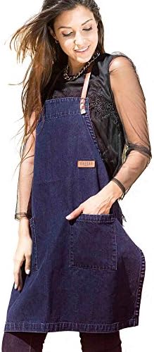 woocao Unisex Full Denim Cotton Fashion Gardening Kitchen Tool Sexy Apron with Pockets