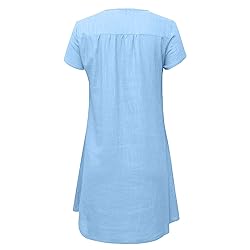 Women's Summer Cotton Linen Dress Loose V-Neck