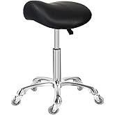 Saddle Stool with Wheels, Rolling Ergonomic Stool with Thick Saddle Seat, Adjustable Chair for Medical Dental Massage Clinic Salon (Black, Without Backrest)