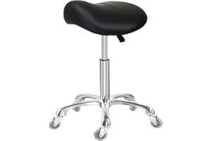 ANTLU Saddle Stool with Wheels, Rolling Ergonomic Stool with Thick Saddle Seat, Adjustable Chair for Medical Dental Massage Clinic Salon (Black, Without Backrest)