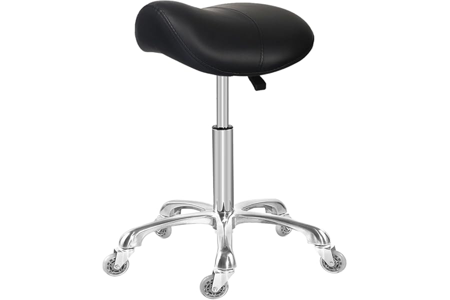 Saddle Stool with Wheels, Rolling Ergonomic Stool with Thick Saddle Seat, Adjustable Chair for Medical Dental Massage Clinic Salon (Black, Without Backrest)
