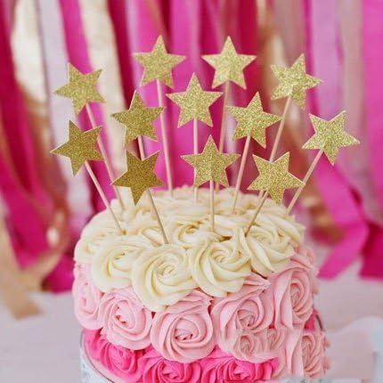 Kakasogo 50 Pcs Newest Wedding Bridal Shower Gold Star Glitter Children's Cupcake Toppers Picks for Marriage Engagement Anniversary Birthday Christmas Party Cake Decoration Tool Set