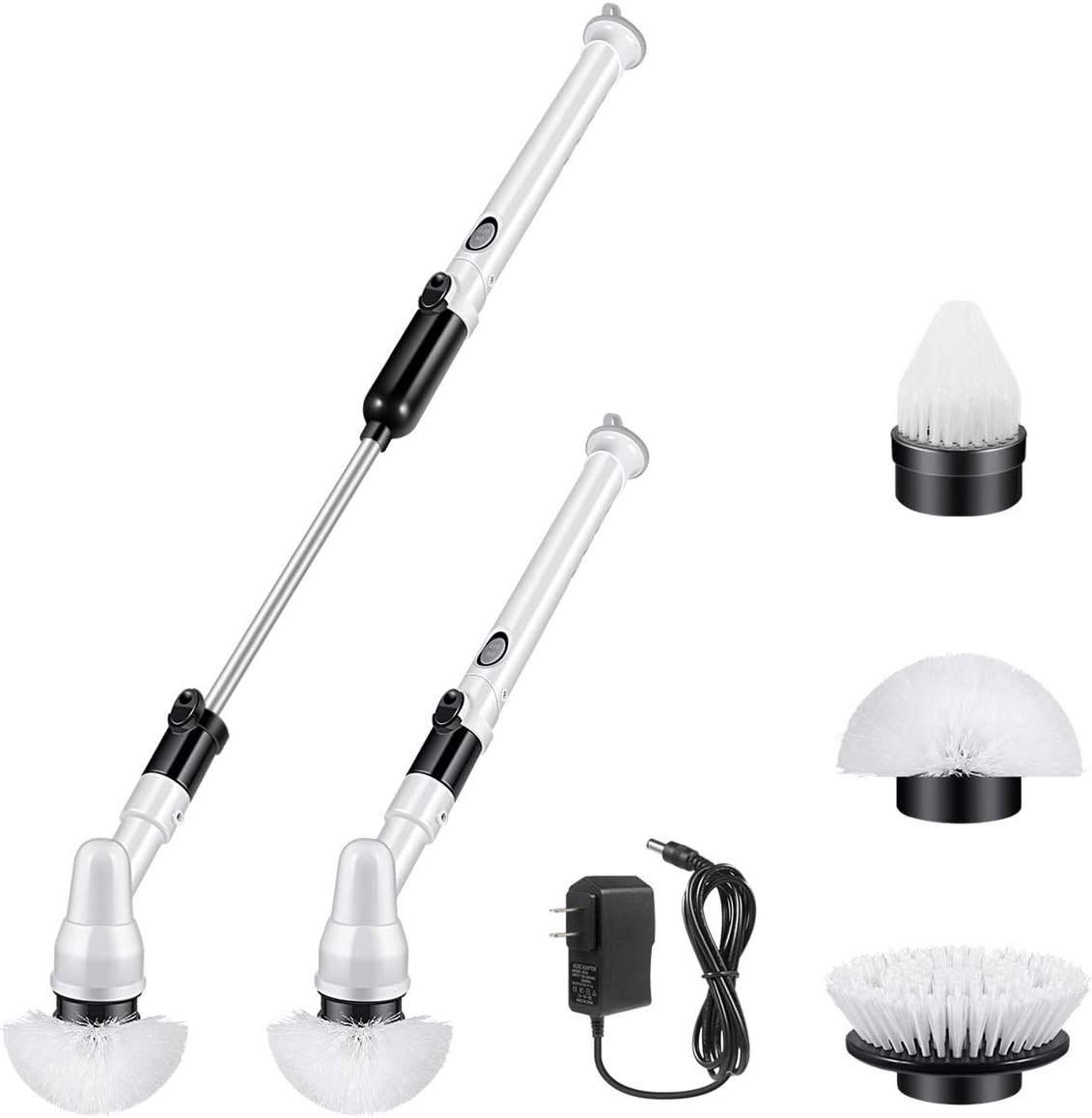 Electric Spin Scrubber Cordless Shower Scrubber, 360 Power Bathroom Scrubber with 3 Replaceable Cleaning Brush Head & Adjustable Extension Handle for Tub, Tile, Floor (Black New 2020)