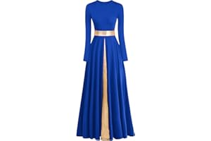 ZYACTU Long Sleeve Praise Dance Dress for Women Metallic Liturgical Worship Dance Costumes Lyrical Costume Church Robe