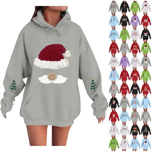 Christmas Hoodies for Women UK oversized sweatshirt women Fashion Letter Print pullover pattern hoodie With Pocket Drawstring Long Sleeves xmas sweatshirts Christmas Party Everyday Wear