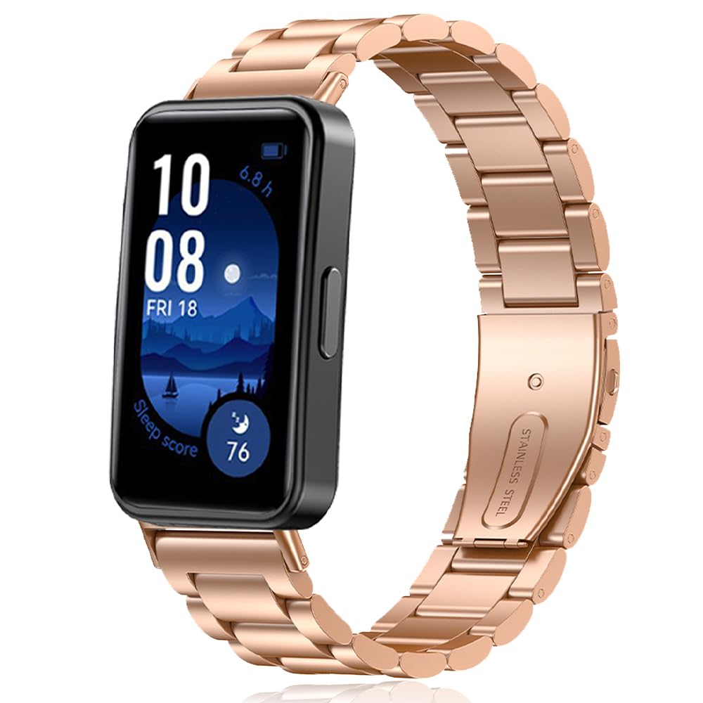 SeNool Strap for Huawei Band 9, Metal Stainless Adjustable Quick Release Replacement Smart Watch Strap Band for Men Women for Huawei Band 9 - Rose Gold