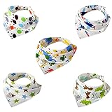Leewin Baby Bandana Bibs 5-Pack Absorbent Cotton Cartoon Patterns with Adjustable Snap Closure for Boys & Girls Unisex Baby Shower Gifts