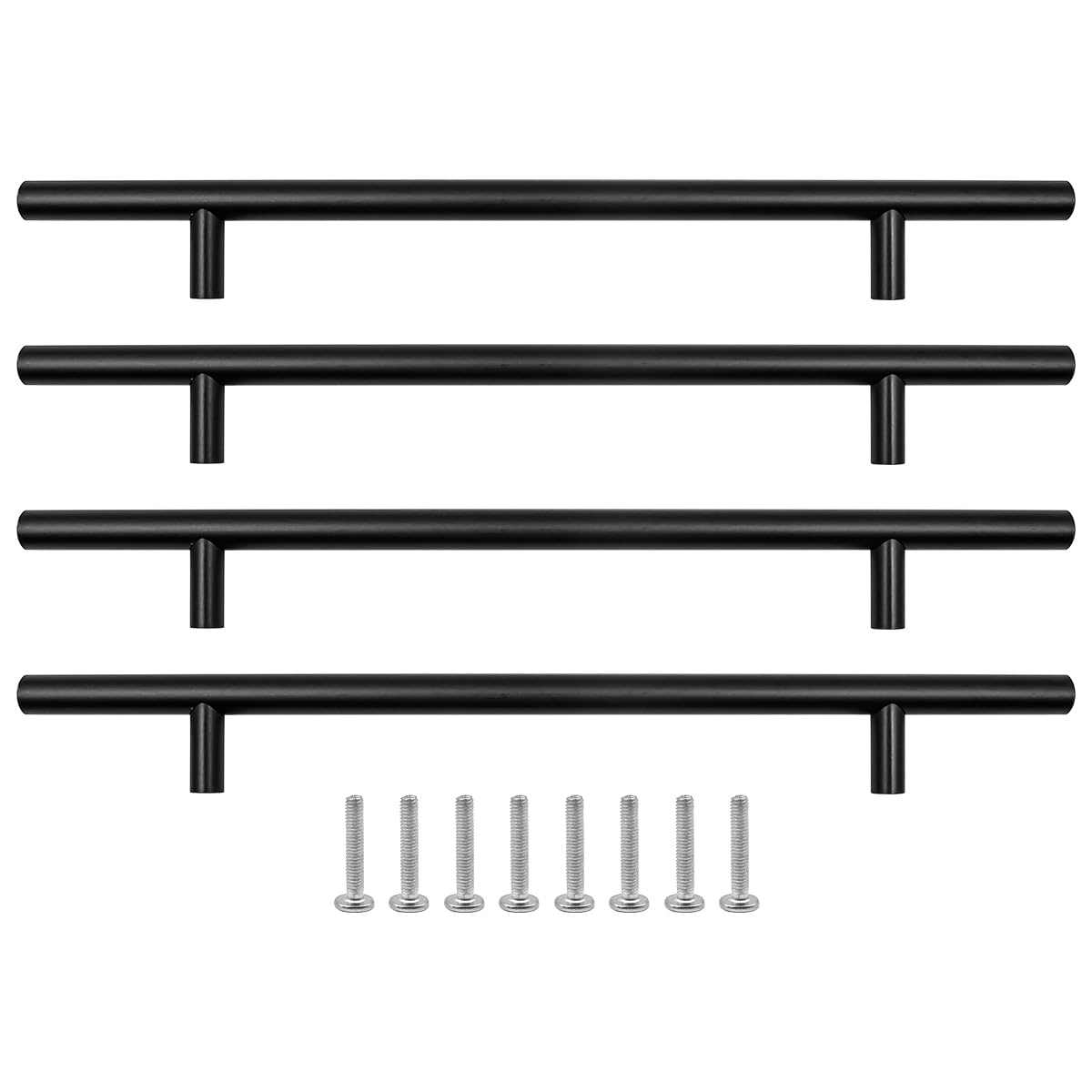 ZONADAH 4 Pack Matt Black T Bar Cabinet Handle - 192mm Stainless Steel Drawer Pulls for Kitchen, Wardrobe, Cupboard - 150mm Length