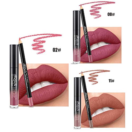 Coosa 3Colors Matte Velvety Matte Liquid Lipgloss & Lip Liner Set Long Lasting Waterproof Liquid Lipstick Set (6 PCS)