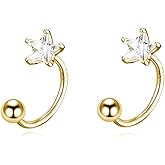 Reffeer Solid 925 Sterling Silver Star Half Hoop Earrings Open Huggie Hoops for Women Teen Girls CZ Star Hoop Earrings Ball Cuffs