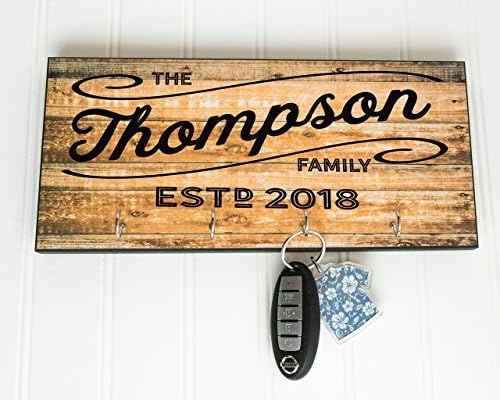 Personalized Last Name Established Wooden Sign Key Holder, Made in USA by PaisleyGroveGIFTS