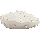 Retzjorv Women's Wool Berets Sweet French Pearl Beaded Beret Cap Winter Hat Knitted Beanie Hat for Girls