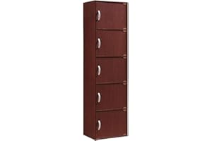 HODEDAH 5 Door Bookcase Cabinet, Mahogany