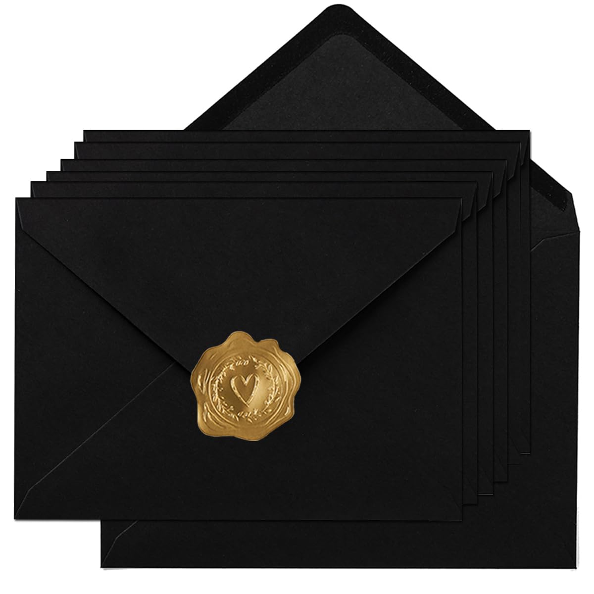 Photo 1 of 100 Pieces A6 Envelopes Colorful 4x6 Envelopes with Gold Stickers for Greeting Cards, Birthday, Weddings, Baby Shower Invitation Cards (Black, 6 1/2 x 4 3/4 Inches)